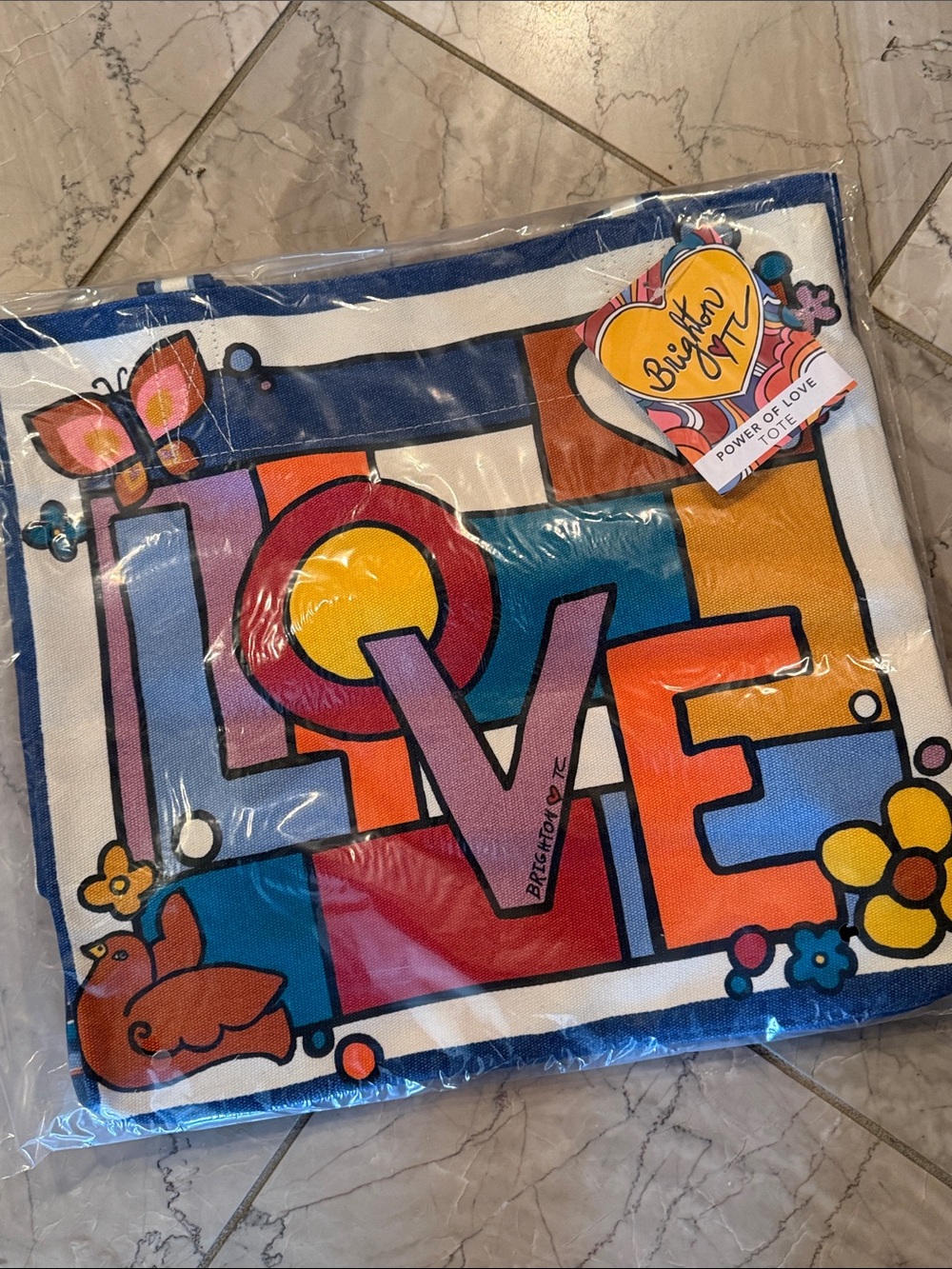 Brighton Multicolor Geometric Floral Tote with Yellow Heart Accent NWT